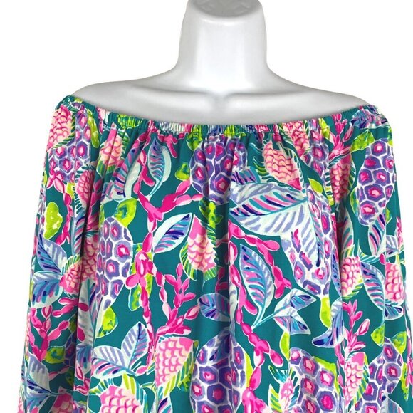 Lilly Pulitzer Lana‎ Top Maldives Green Turtle Wave Medium Off Shoulder CJ-1631 - Picture 5 of 11